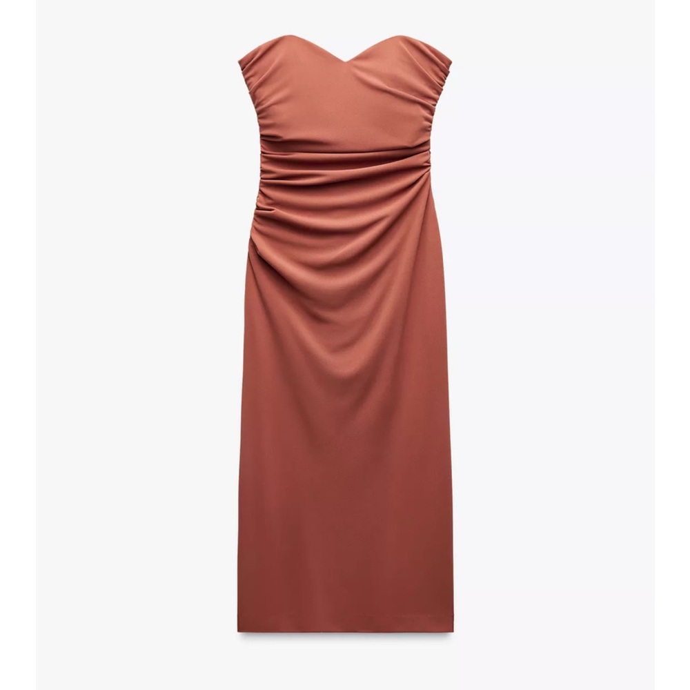 Zara NWT sweetheart neck ruched draped strapless midi fitted dress - Picture 7 of 9